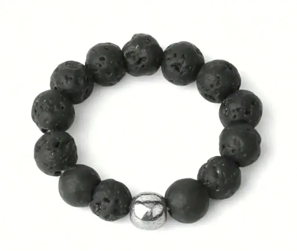 Unazë me gurin vullkanik natyror llava e zezë (Black Lava)