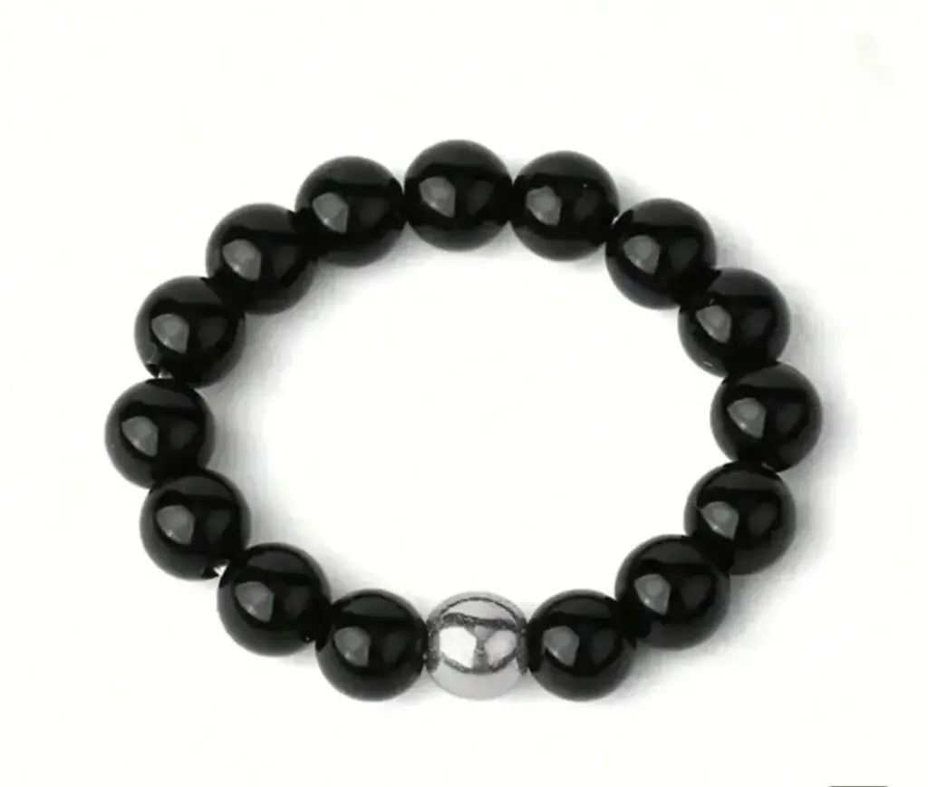 Unazë me gurin natyral Agata e zezë (Black Agate)