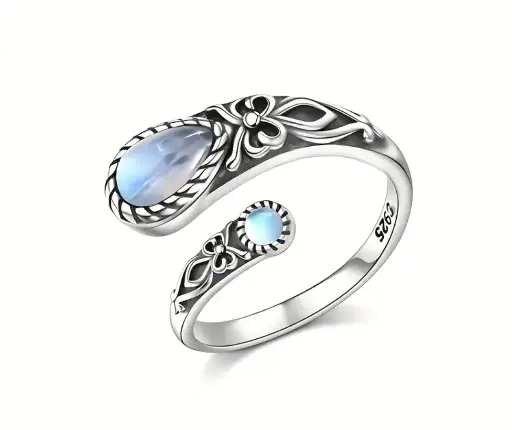 Unazë argjendi me kristalin e gurit të hënës