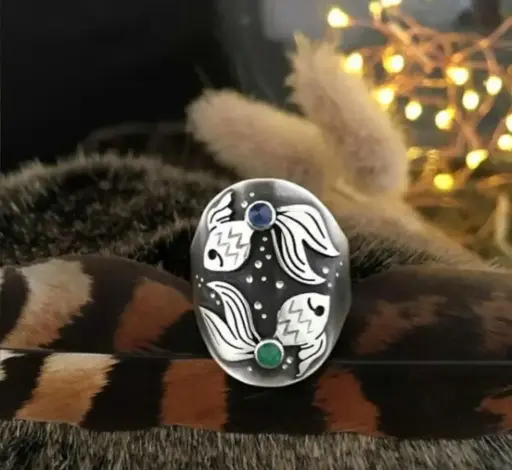 Unazë zodiaku vintage e shenjës së Peshqve